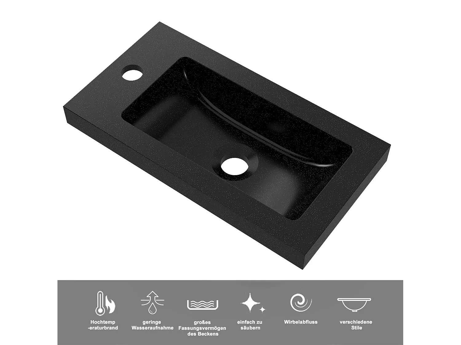 AICA Badmöbel 45cm Schwarz Waschtisch mit Unterschrank - Hochglanz Schwarz Hängeschrank