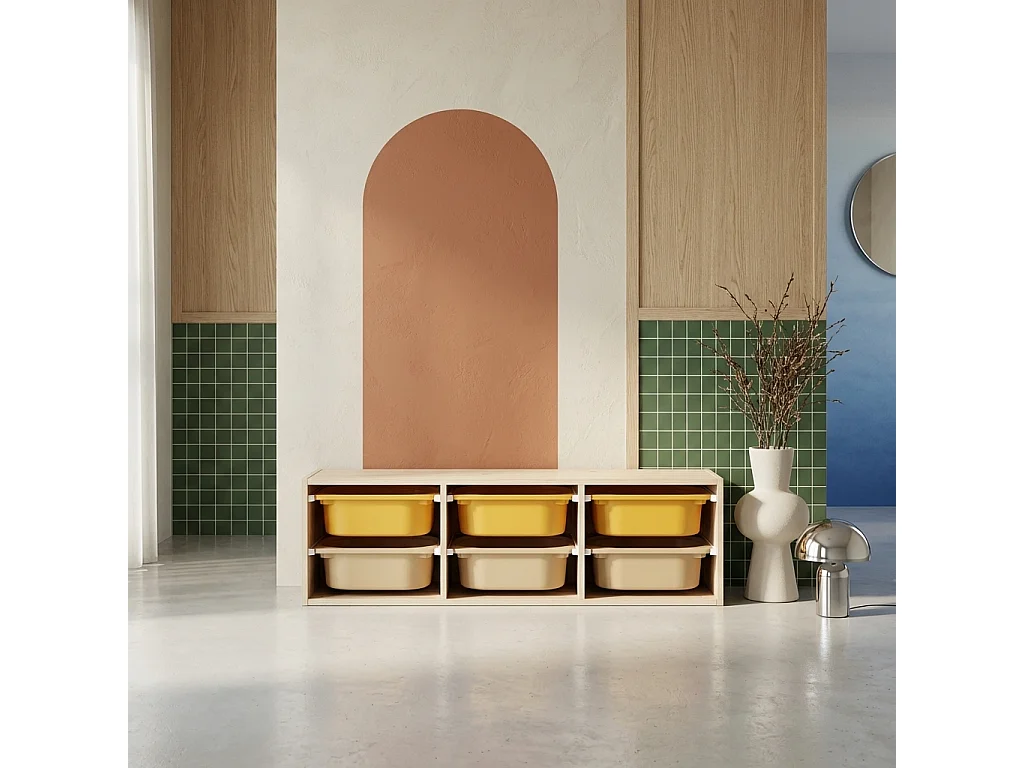 Mueble de almacenamiento infantil horizontal, 6 cajas coloridas