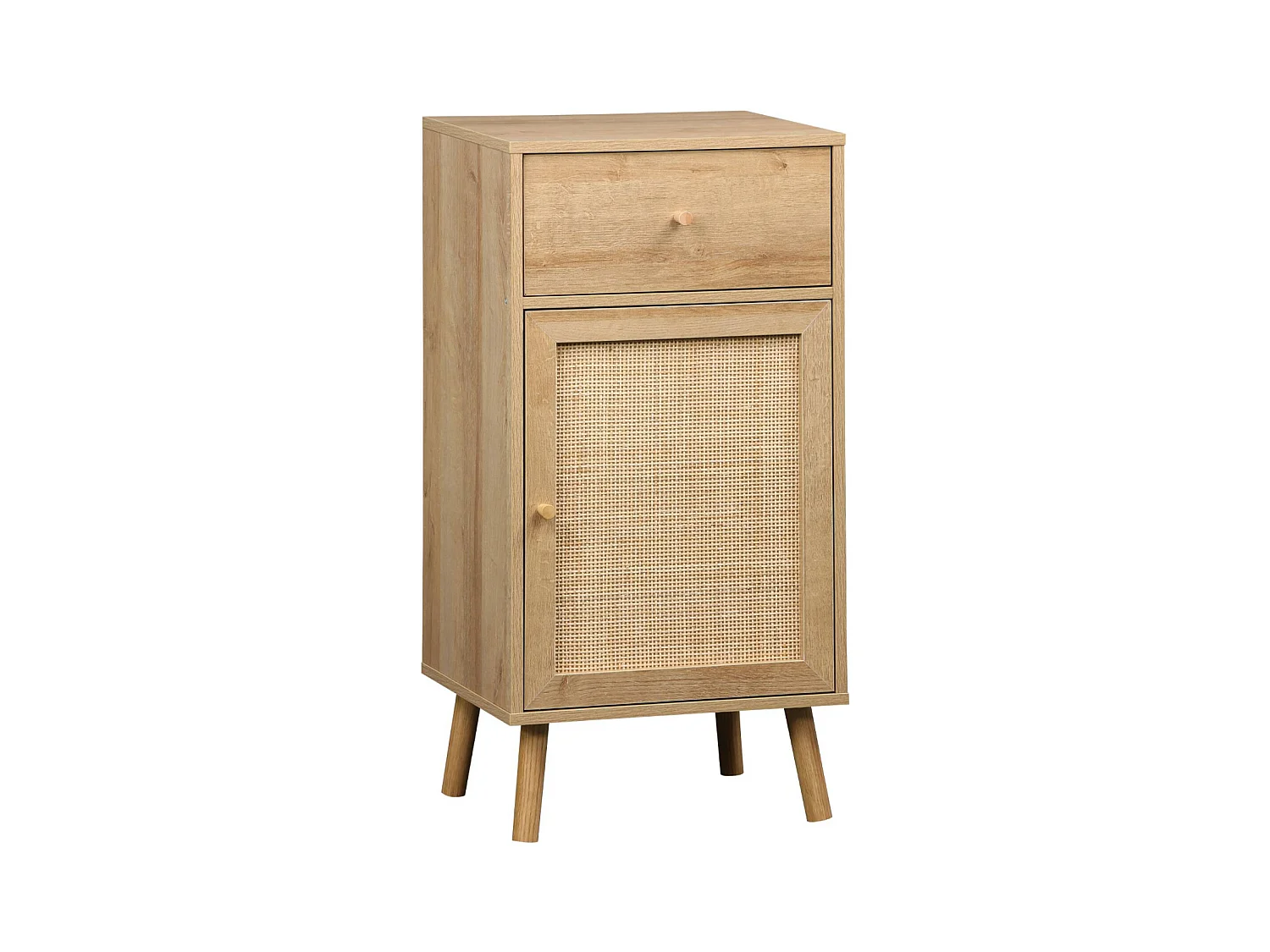 Meuble salle de bain décor bois et cannage Bohème 1 tiroir 1 étagère 45 x 36 x 90 cm naturel