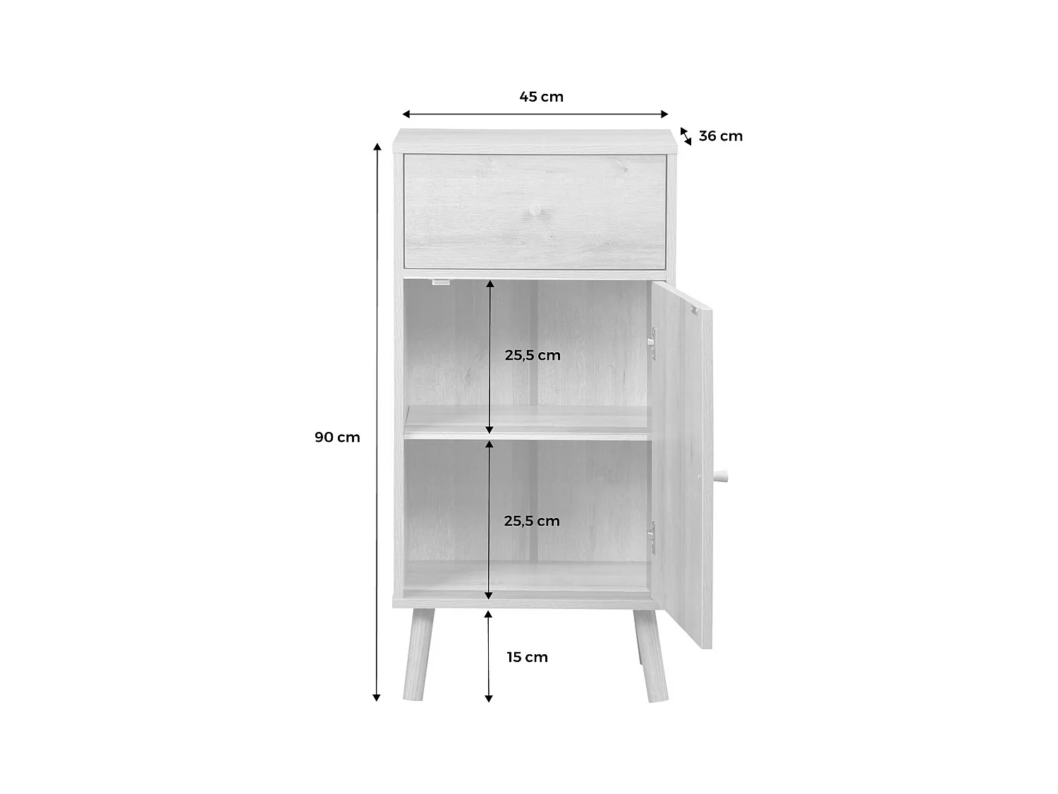 Meuble salle de bain décor bois et cannage Bohème 1 tiroir 1 étagère 45 x 36 x 90 cm naturel