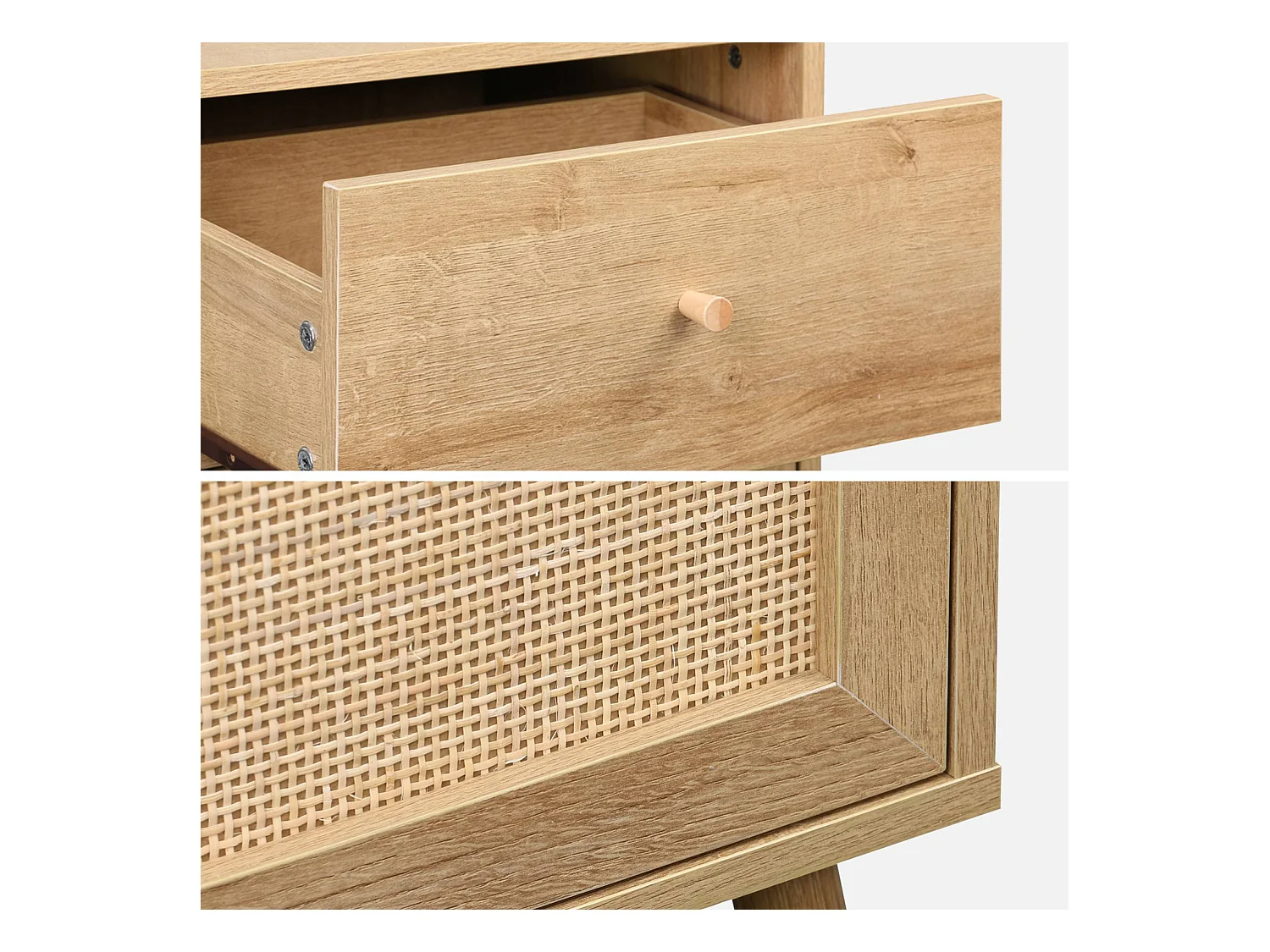 Meuble salle de bain décor bois et cannage Bohème 1 tiroir 1 étagère 45 x 36 x 90 cm naturel