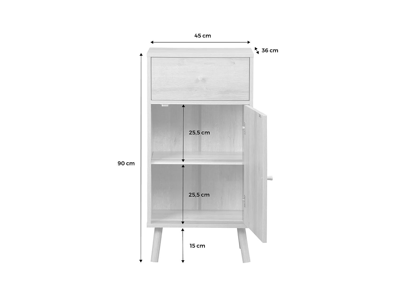 Meuble salle de bain décor bois et cannage Bohème 1 tiroir 1 étagère 45 x 36 x 90 cm naturel