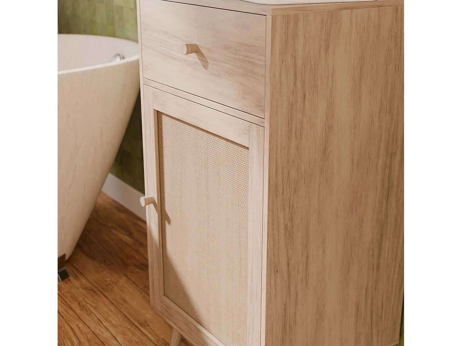 Mobile da bagno decorato in legno, marrone naturale