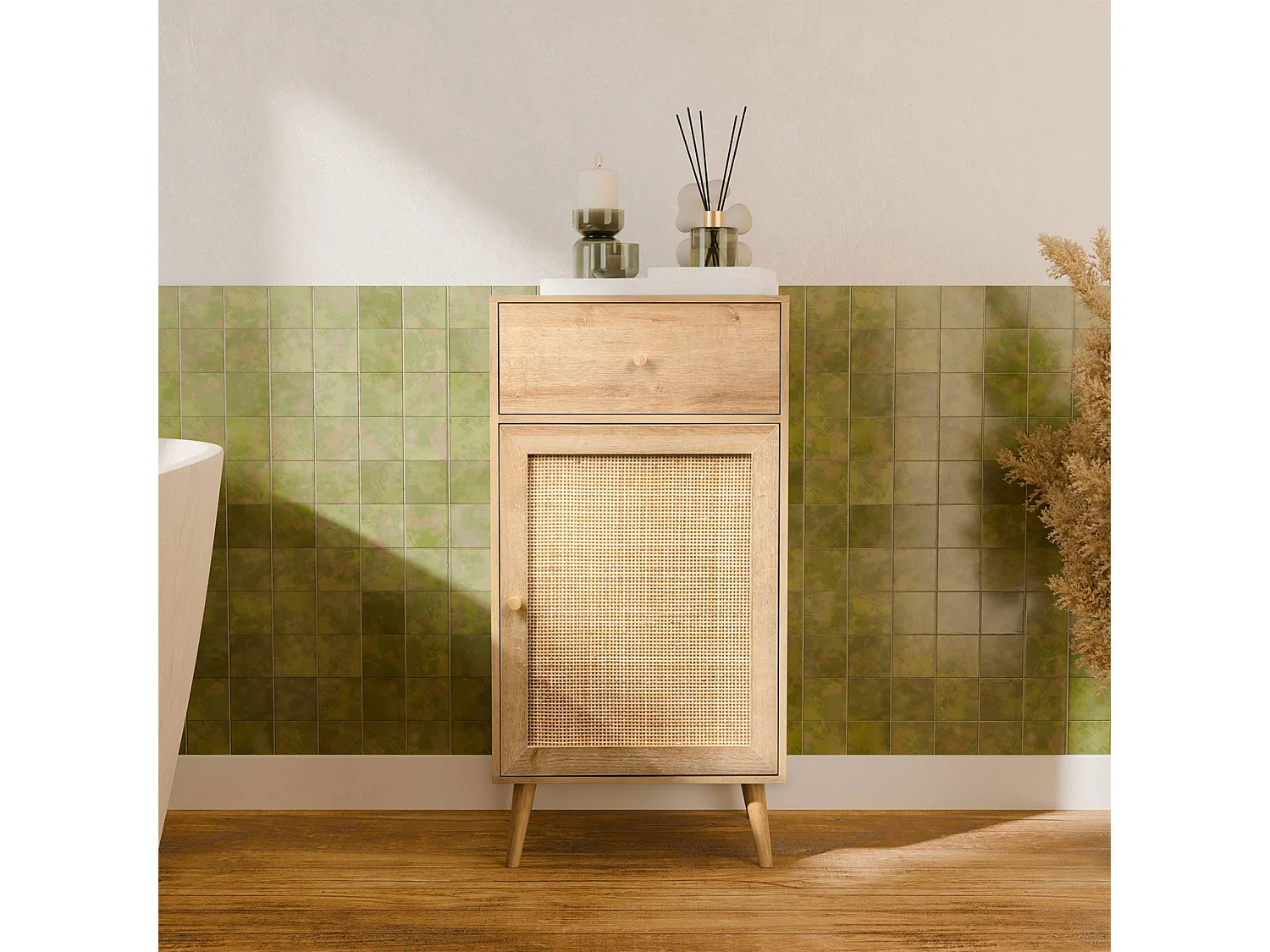 Mobile da bagno decorato in legno, marrone naturale