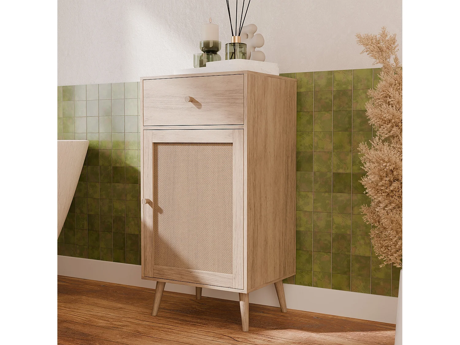 Mobile da bagno decorato in legno, marrone naturale