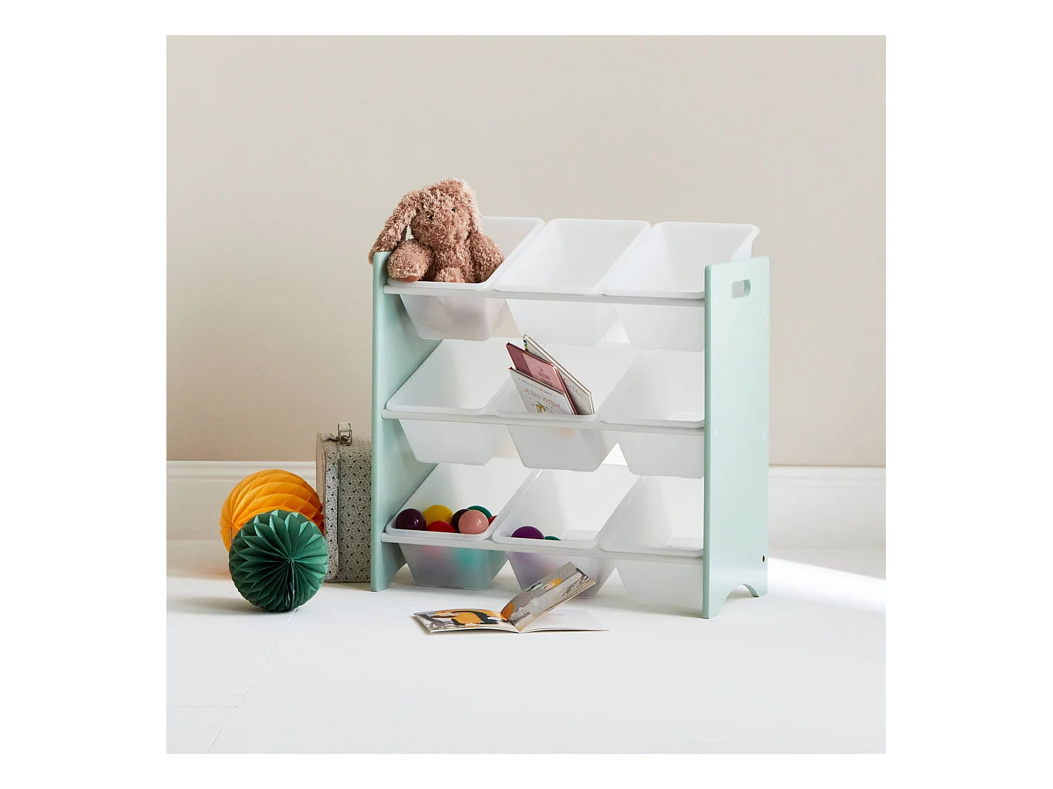 Lot de 2 meubles de rangement pour enfant vert céladon. 18 casiers. 64x29.5x60cm