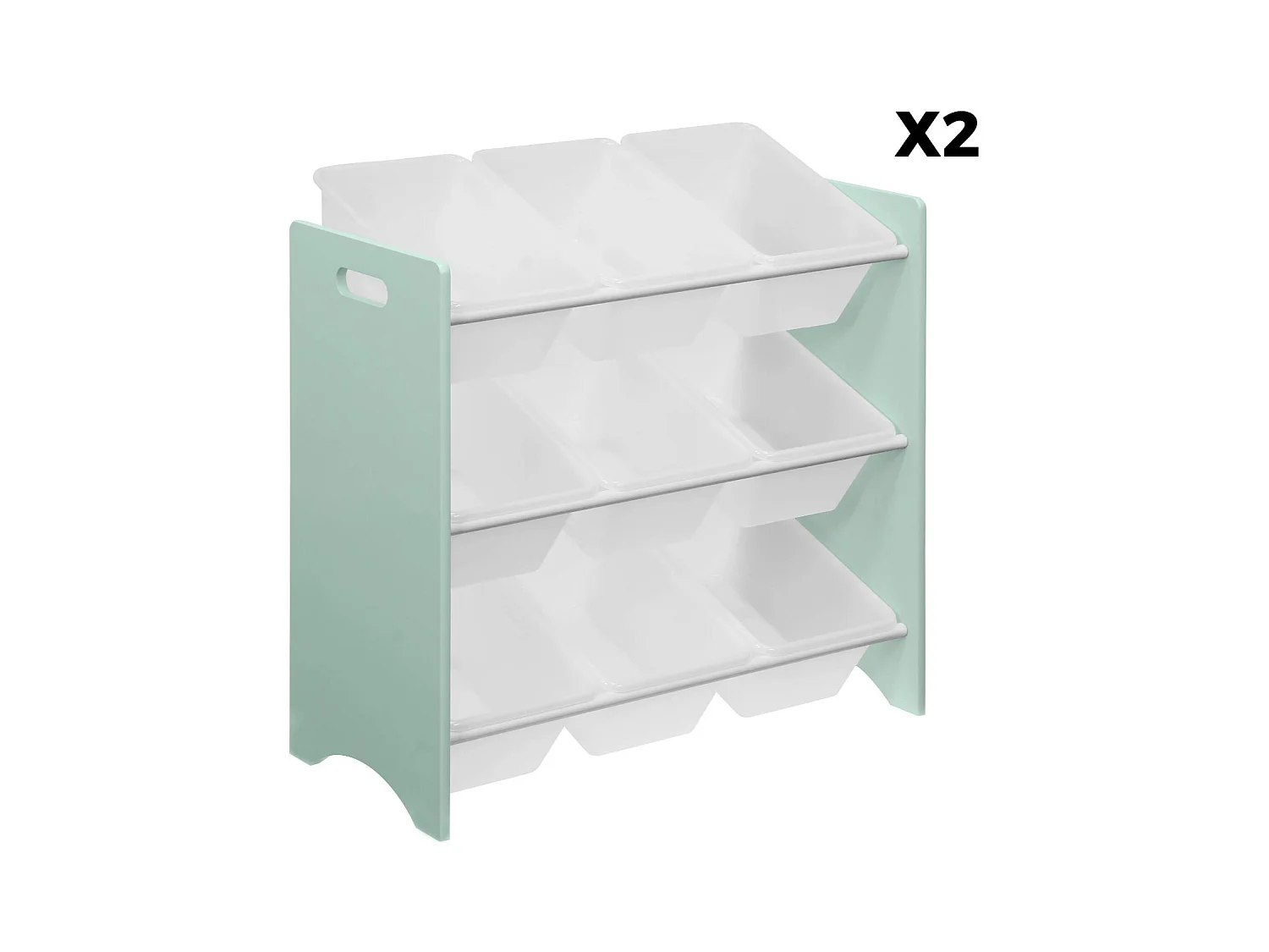Lot de 2 meubles de rangement pour enfant vert céladon. 18 casiers. 64x29.5x60cm