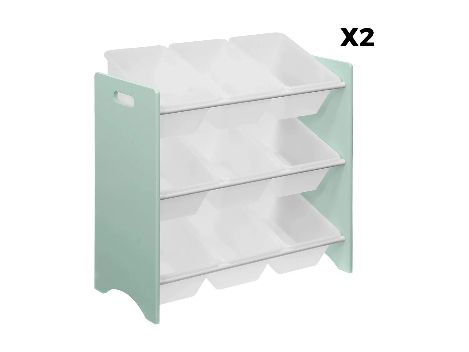 Lot de 2 meubles de rangement pour enfant vert céladon. 18 casiers. 64x29.5x60cm