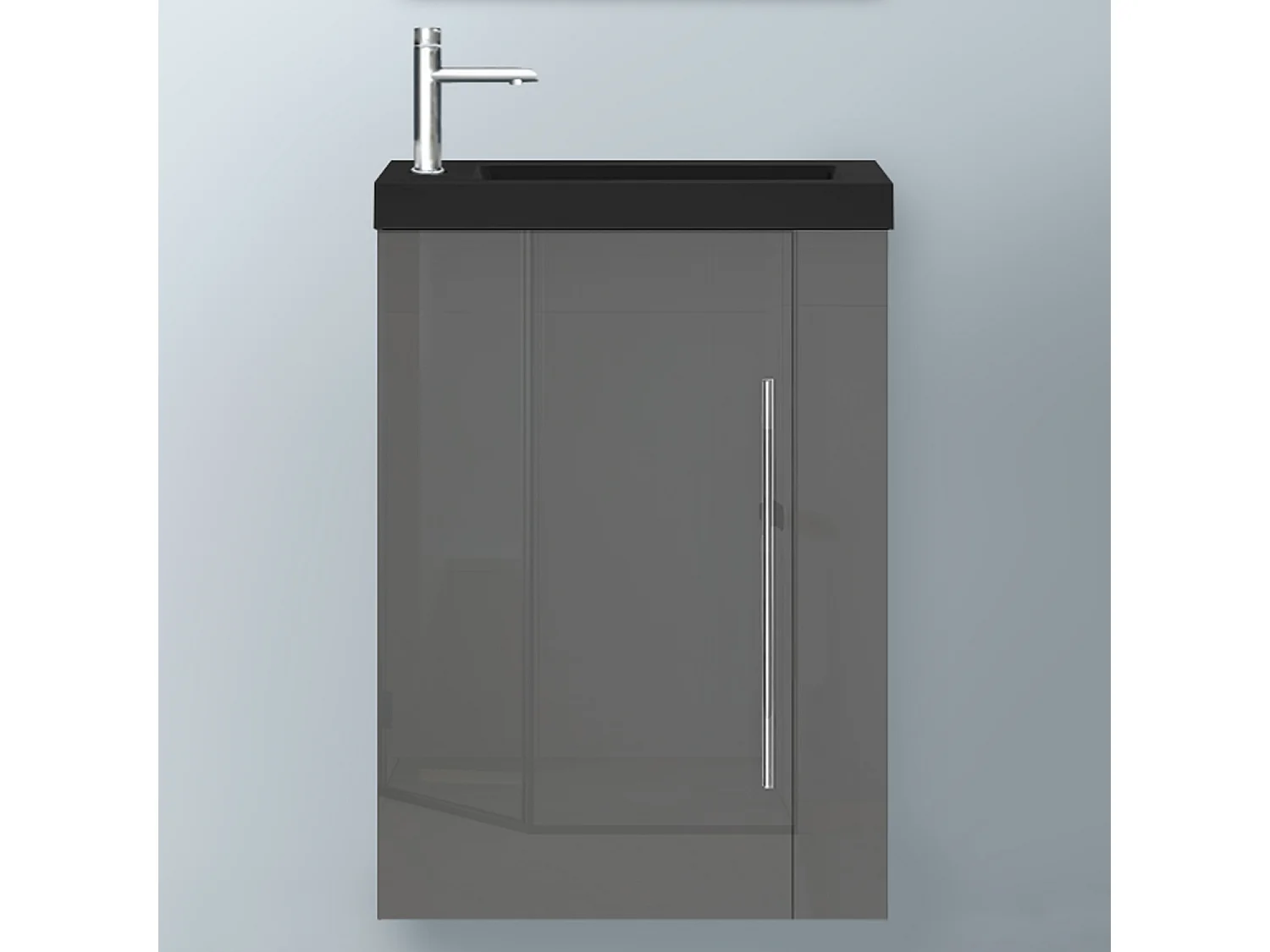 AICA Badmöbel 45cm Schwarz Waschtisch mit Unterschrank - Hochglanz Dunkelgrau Hängeschrank