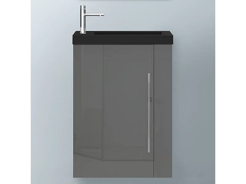 AICA Badmöbel 45cm Schwarz Waschtisch mit Unterschrank - Hochglanz Dunkelgrau Hängeschrank