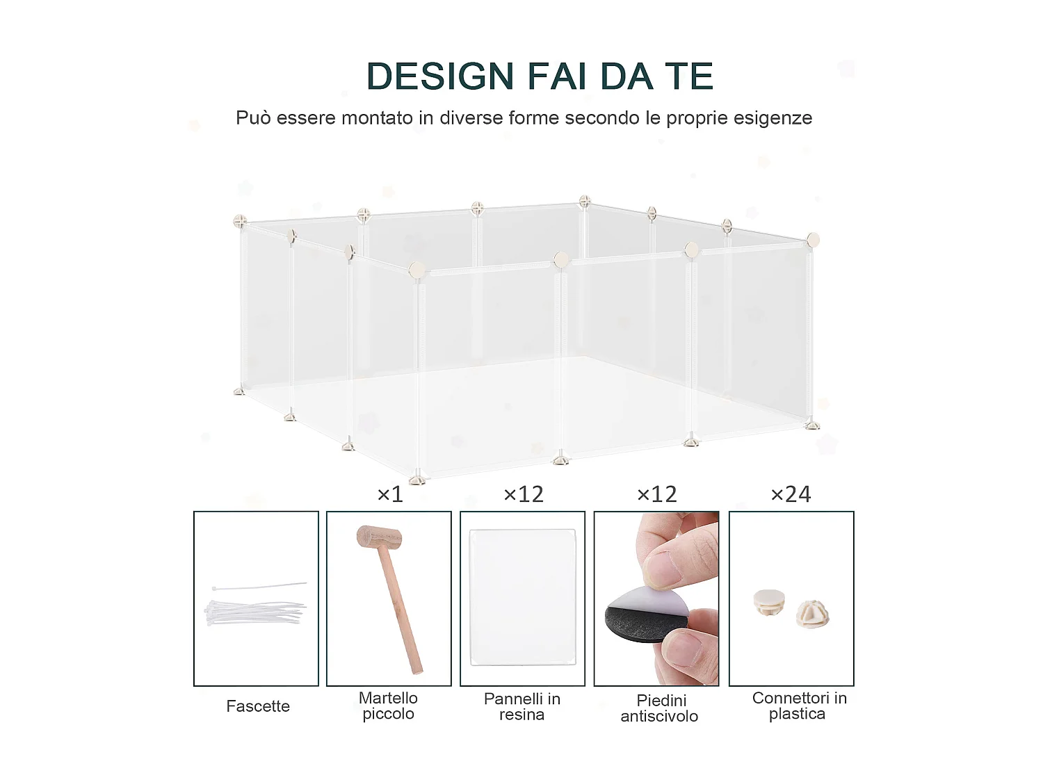 Recinto per cuccioli e piccoli animali modulabile con 12 pannelli bianco