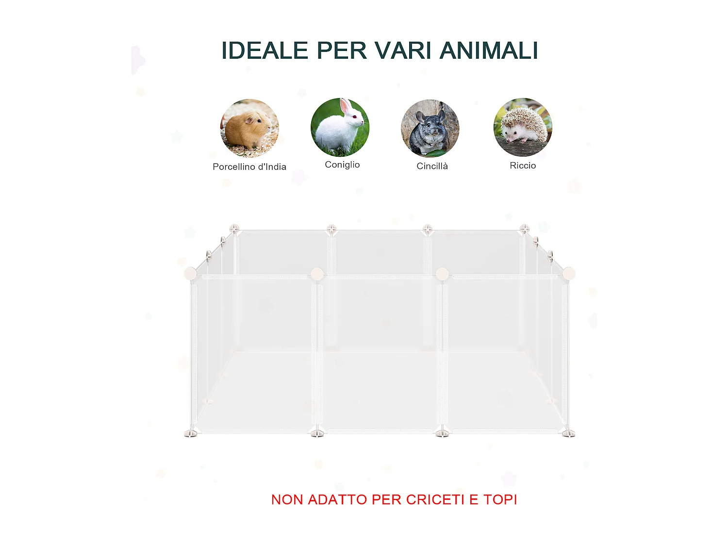 Recinto per cuccioli e piccoli animali modulabile con 12 pannelli bianco