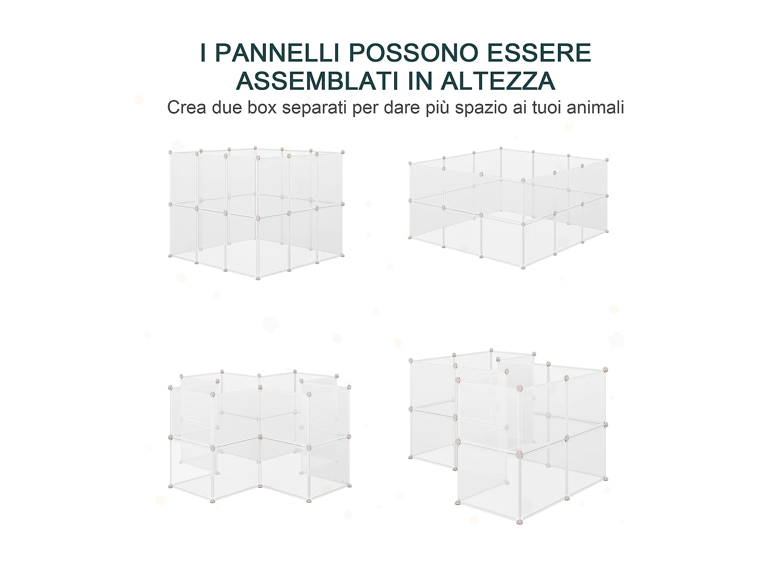 Recinto per cuccioli e piccoli animali modulabile con 12 pannelli bianco