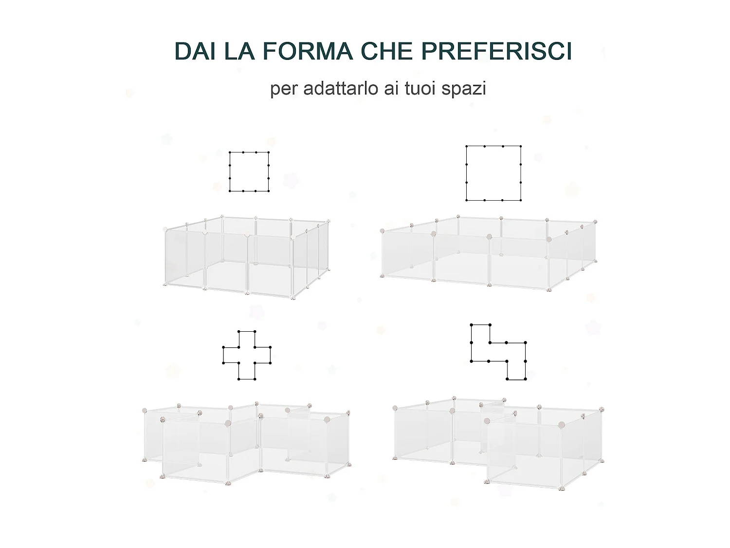 Recinto per cuccioli e piccoli animali modulabile con 12 pannelli bianco
