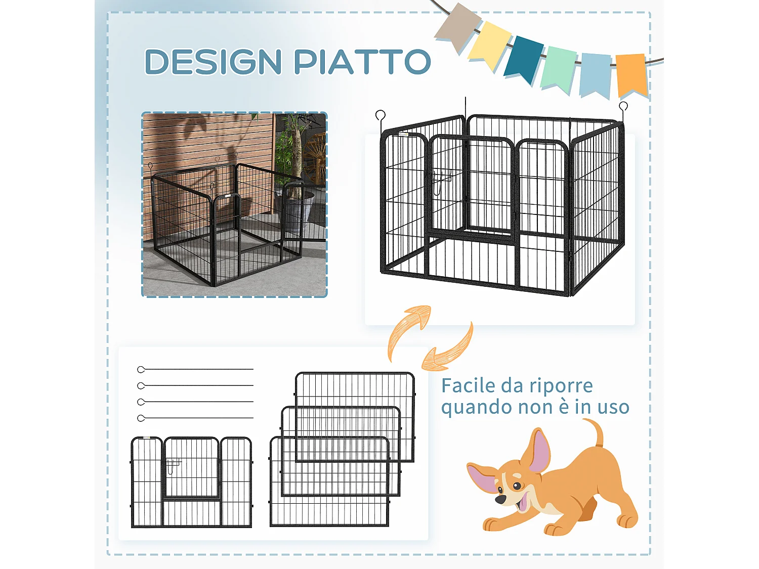 Recinto per cani pieghevole da interno ed esterno con porta grigio