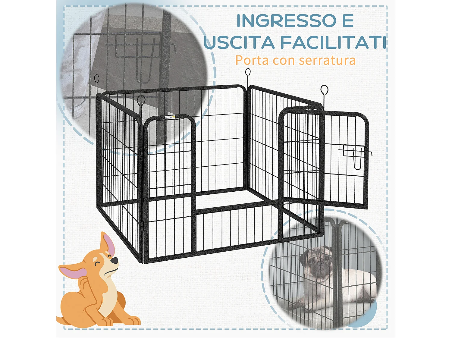 Recinto per cani pieghevole da interno ed esterno con porta grigio