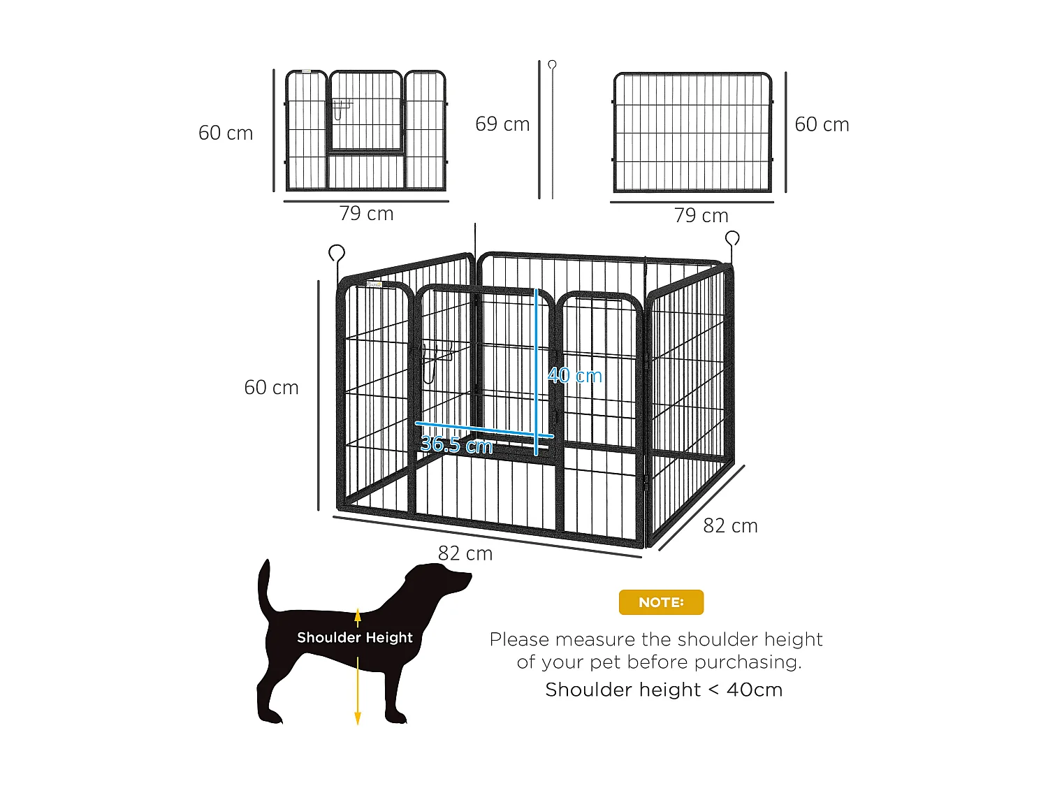 Recinto per cani pieghevole da interno ed esterno con porta grigio