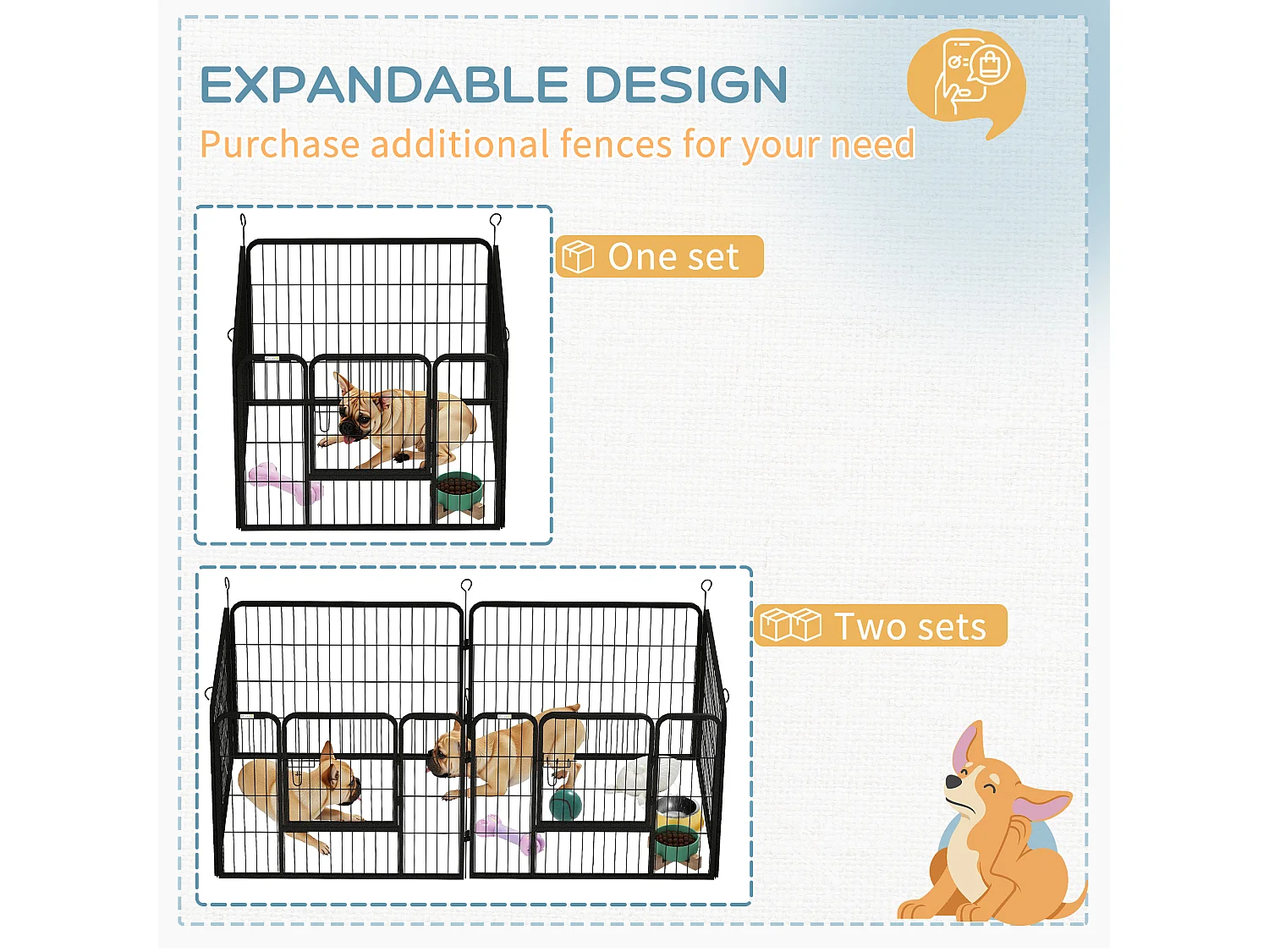 Recinto per cani pieghevole da interno ed esterno con porta grigio