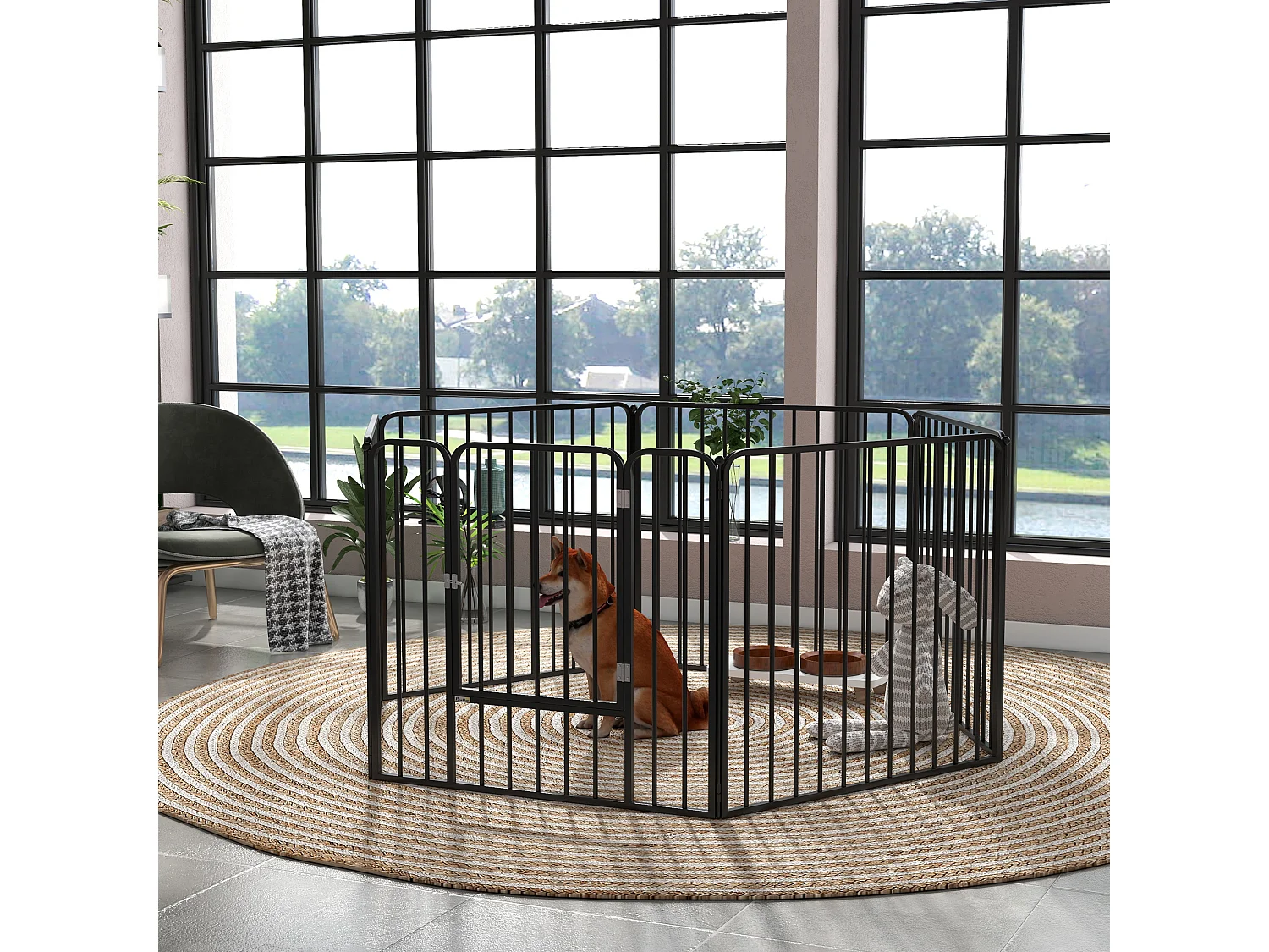 Recinto per cani a 6 pannelli modulabili in acciaio nero