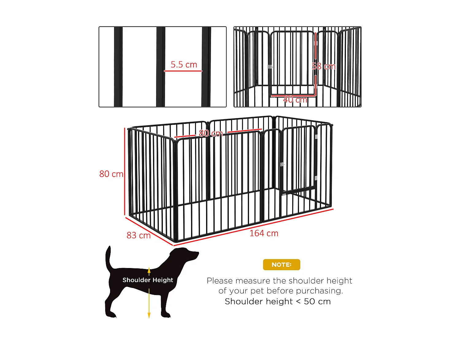 Recinto per cani a 6 pannelli modulabili in acciaio nero