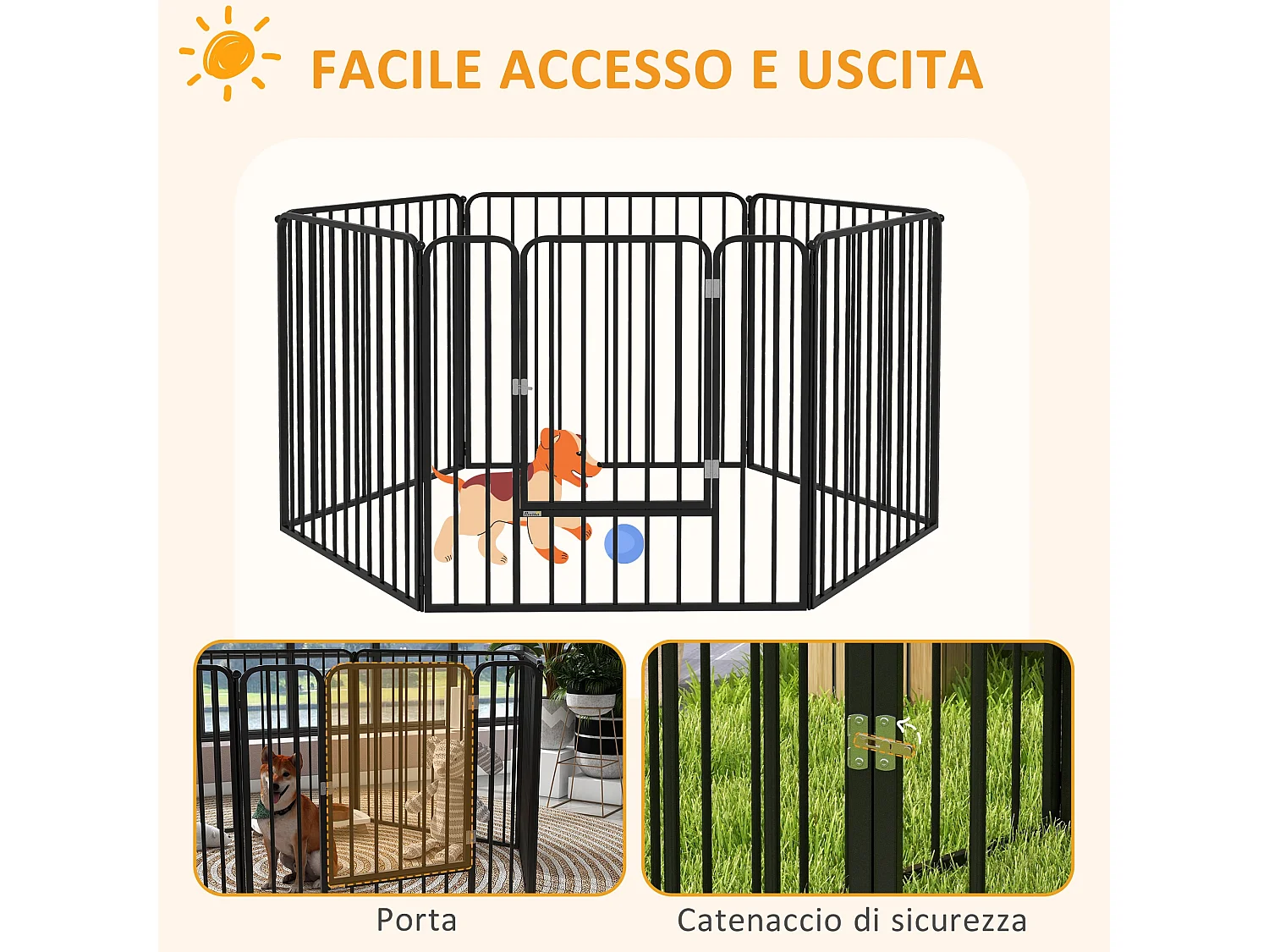 Recinto per cani a 6 pannelli modulabili in acciaio nero