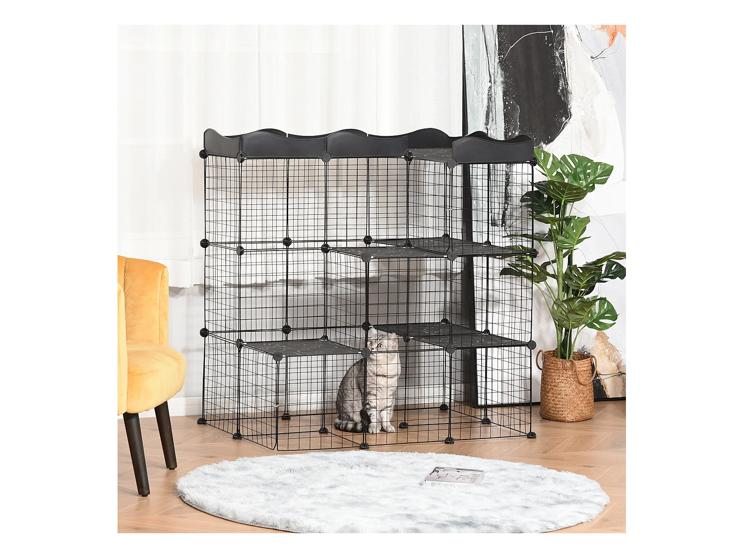 Recinto per animali domestici modulabile e multilivello nero