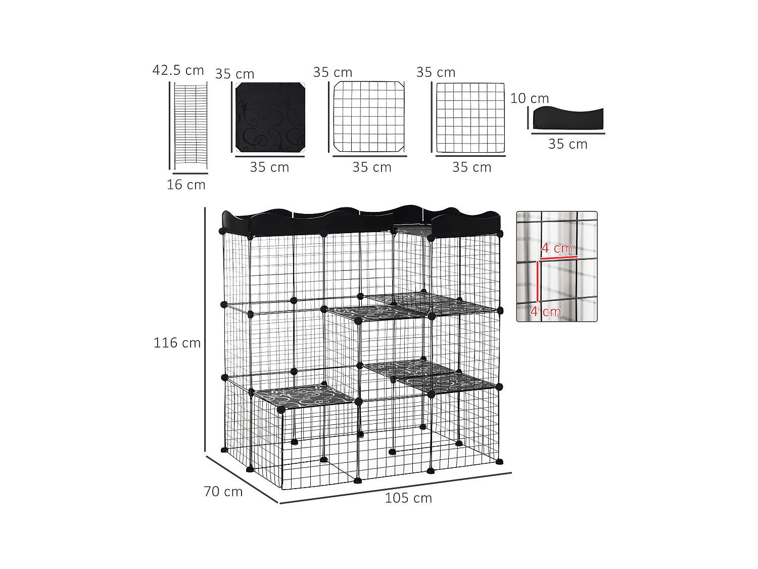 Recinto per animali domestici modulabile e multilivello nero