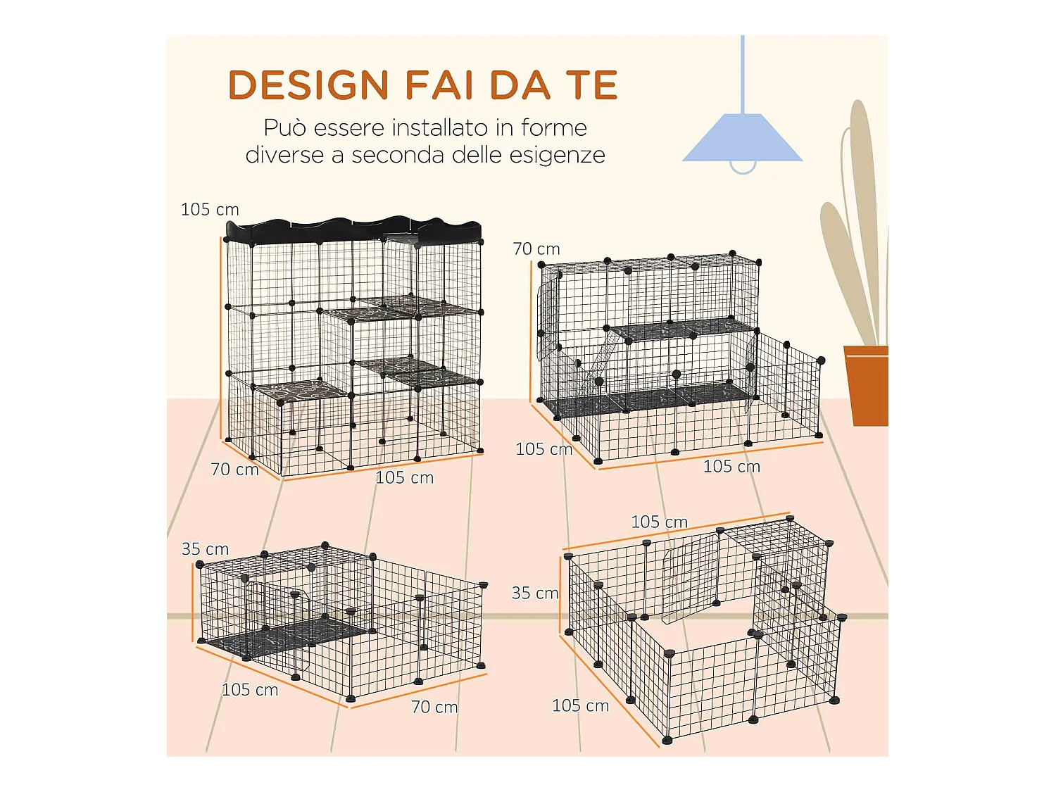 Recinto per animali domestici modulabile e multilivello nero