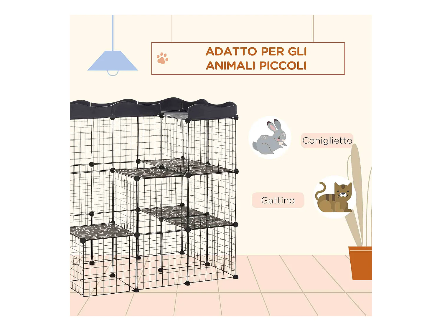 Recinto per animali domestici modulabile e multilivello nero