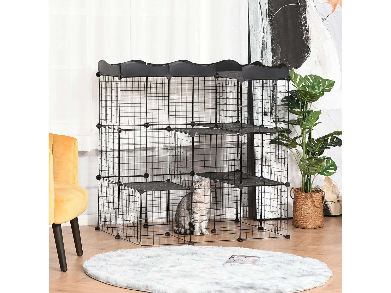 Recinto per animali domestici modulabile e multilivello nero