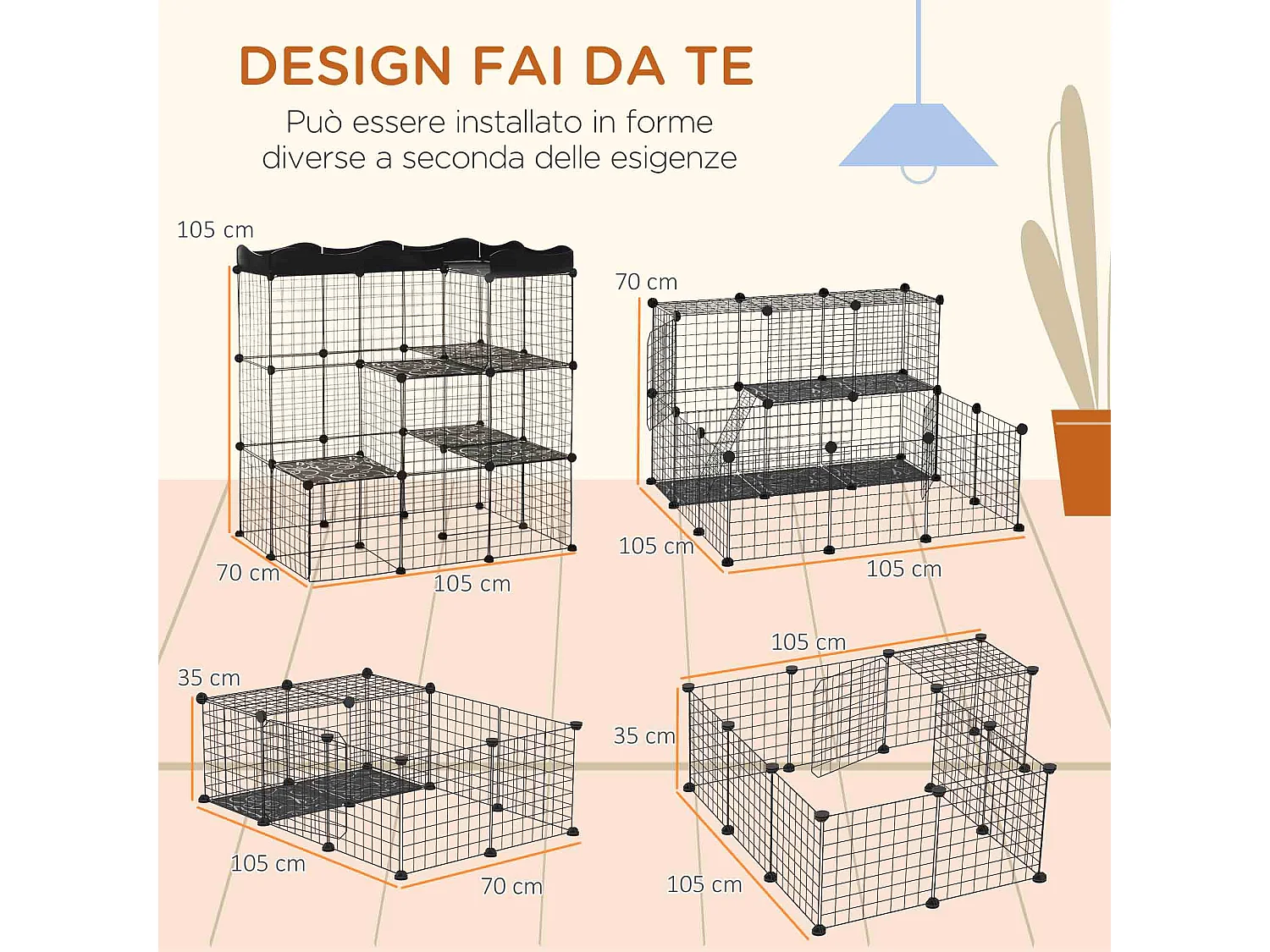 Recinto per animali domestici modulabile e multilivello nero