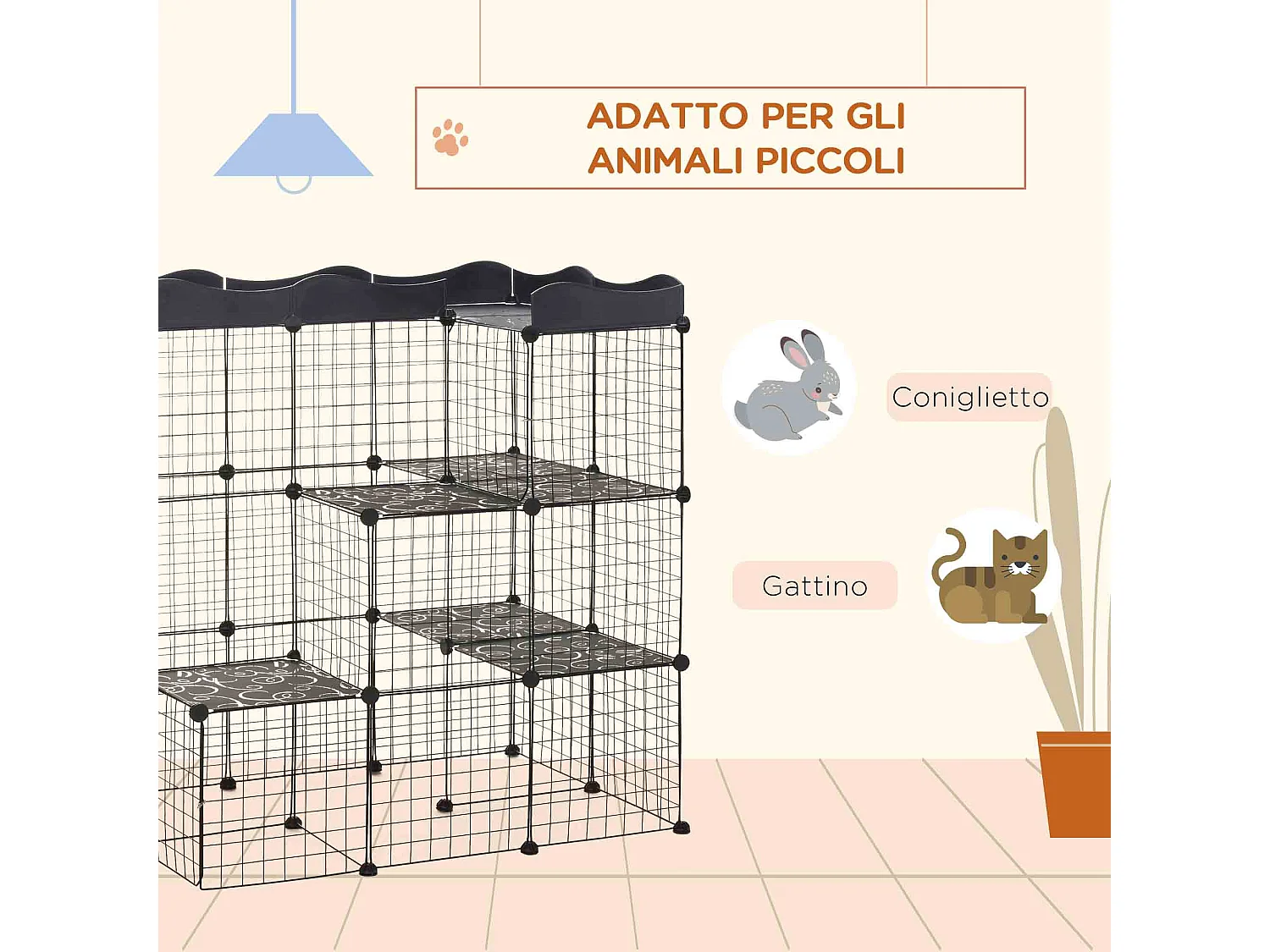 Recinto per animali domestici modulabile e multilivello nero