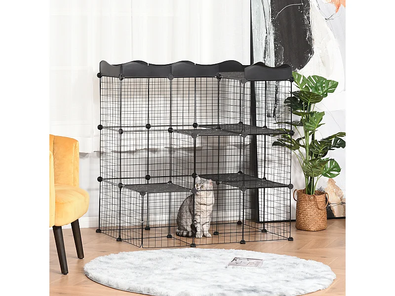 Recinto per animali domestici modulabile e multilivello nero