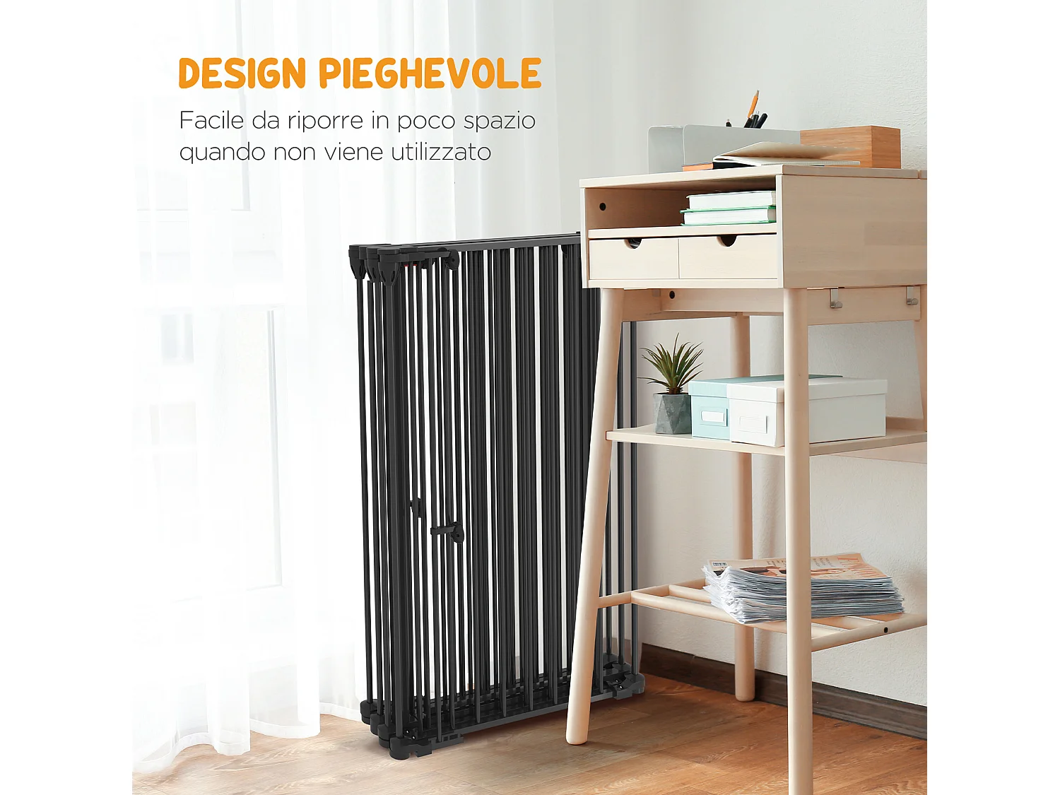 Cancellino per cani taglia media e grande a 6 pannelli pieghevoli nero