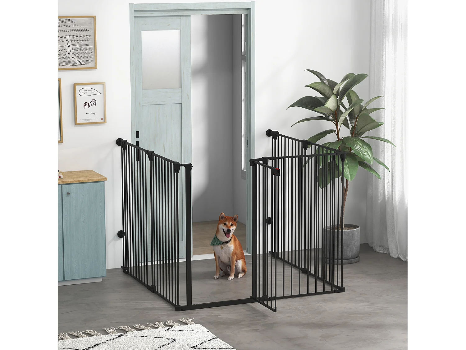 Cancellino per cani taglia media e grande a 6 pannelli pieghevoli nero