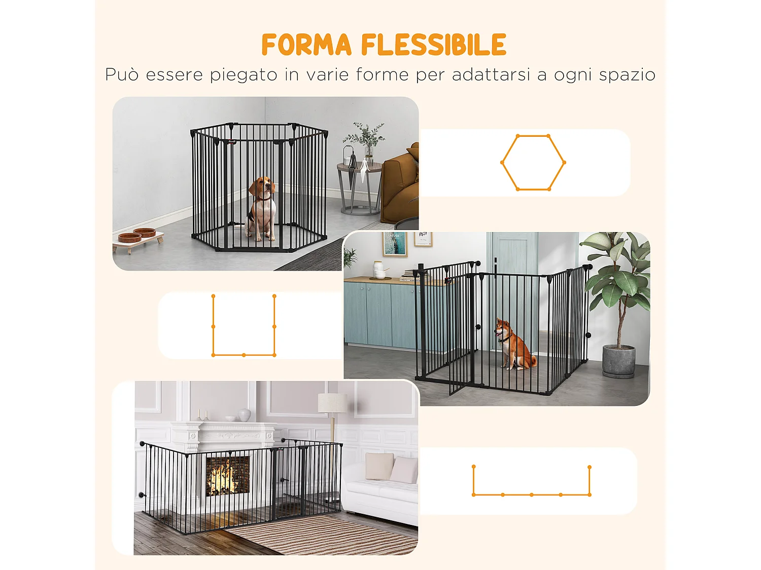 Cancellino per cani taglia media e grande a 6 pannelli pieghevoli nero