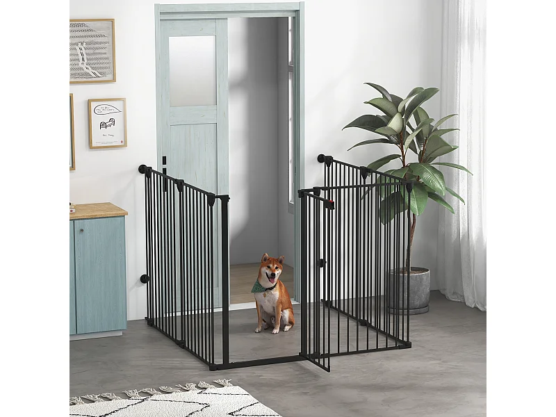 Cancellino per cani taglia media e grande a 6 pannelli pieghevoli nero