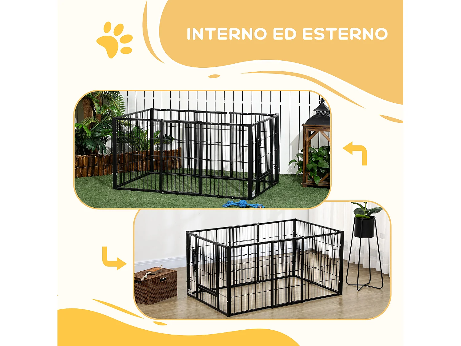 Recinto per cani piccoli a 6 pannelli 82.5-150x79x61cm metallo