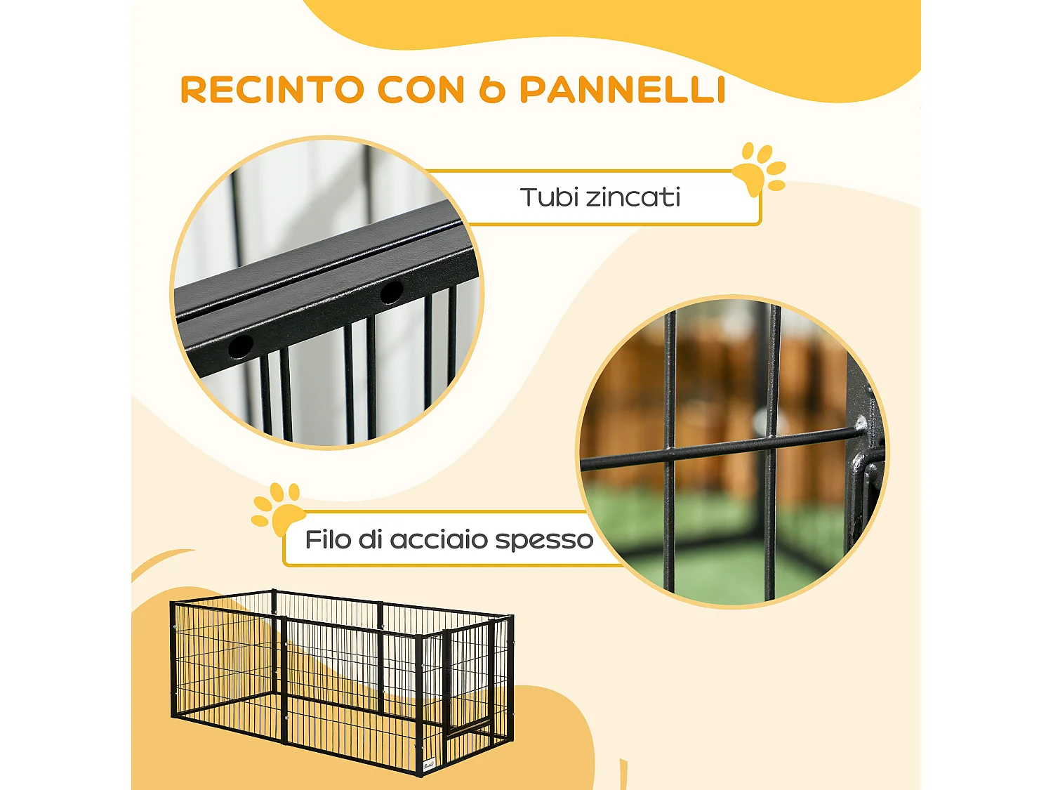 Recinto per cani piccoli a 6 pannelli 82.5-150x79x61cm metallo