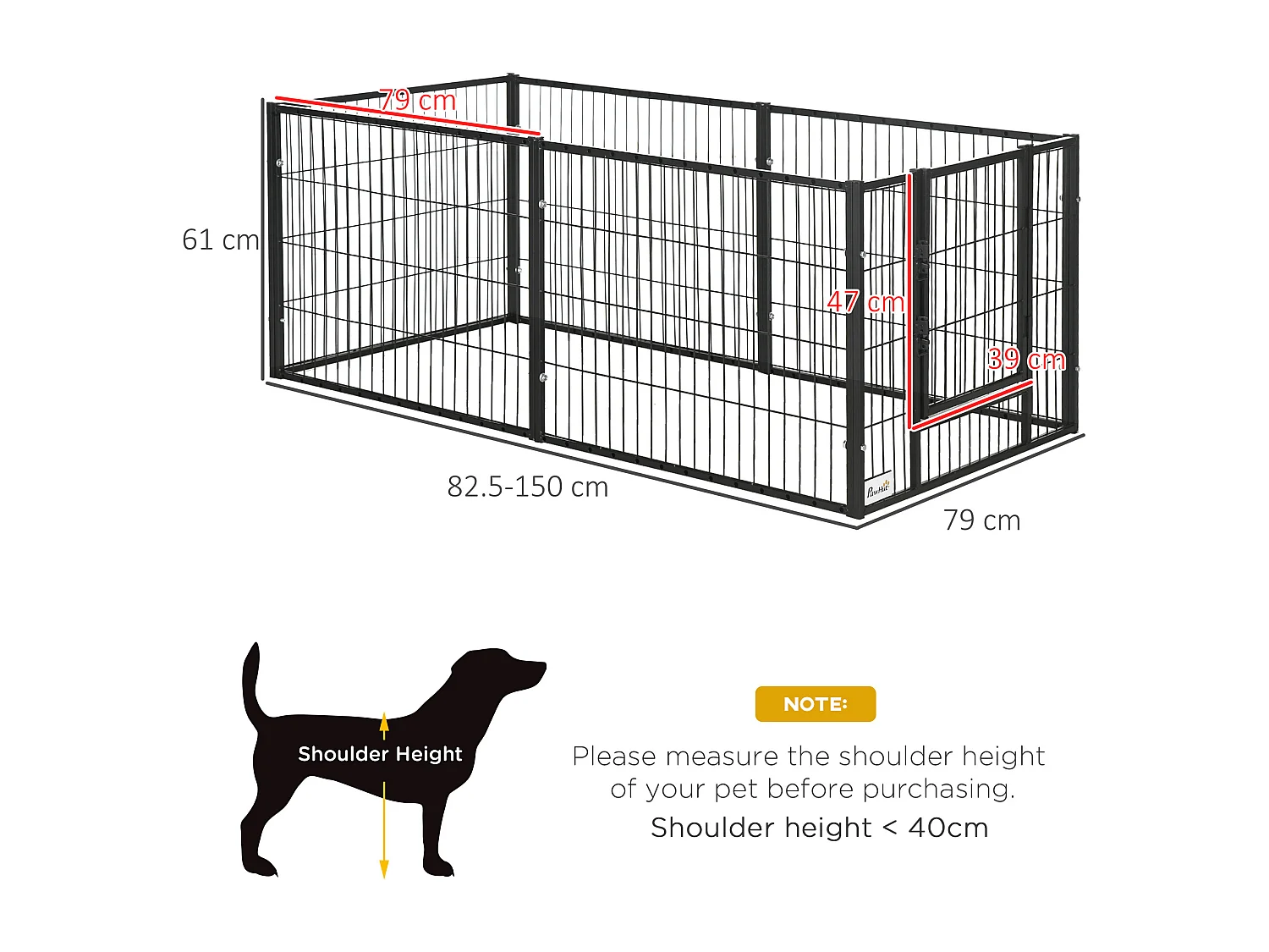 Recinto per cani piccoli a 6 pannelli 82.5-150x79x61cm metallo
