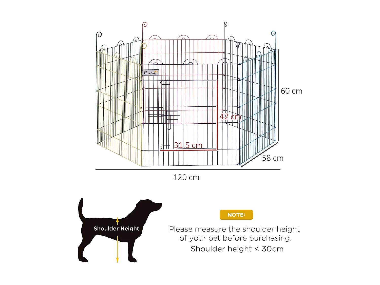 Cancellino per cani a 6 pannelli con chiusura a scatto multicolore