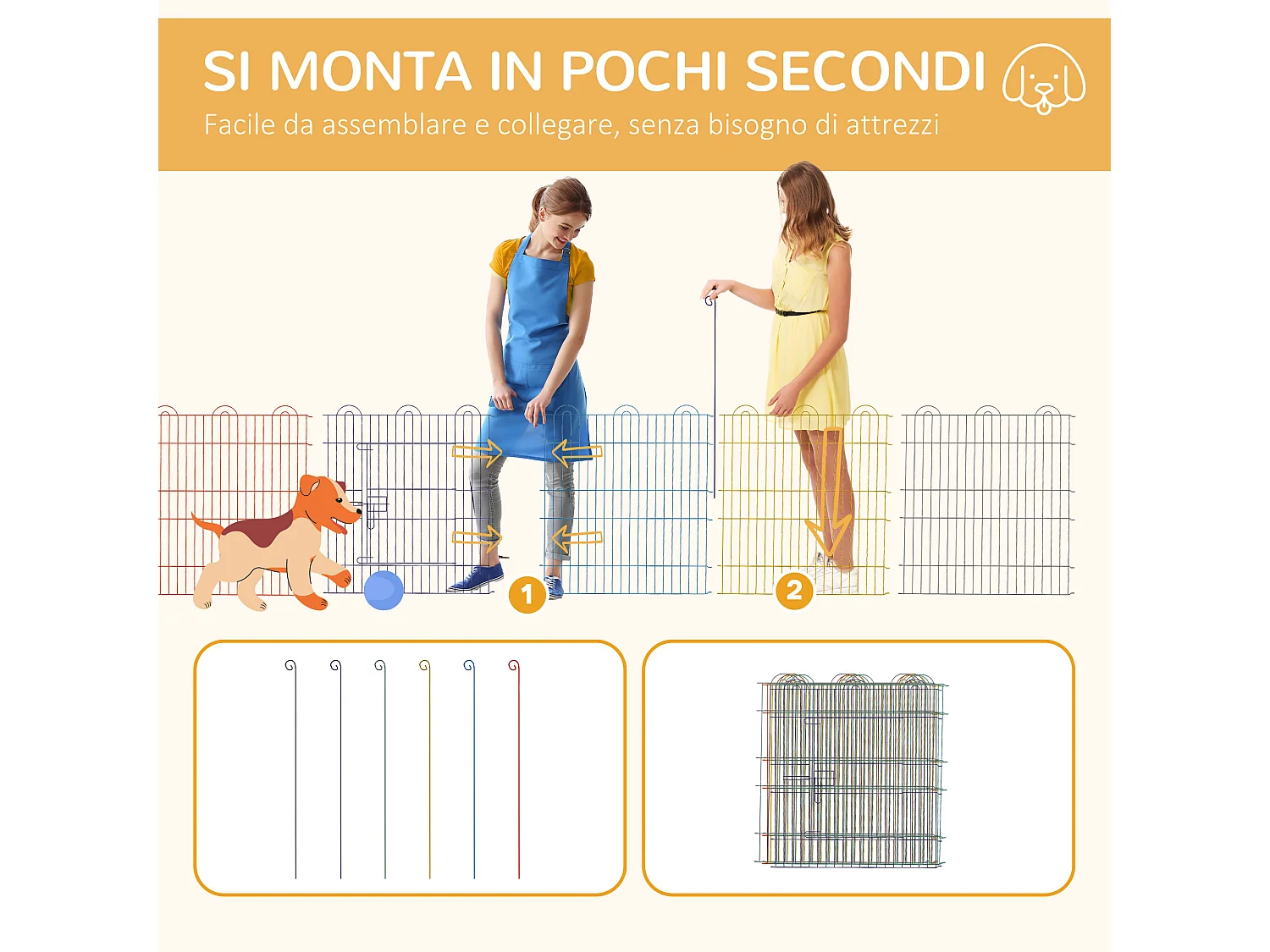 Cancellino per cani a 6 pannelli con chiusura a scatto multicolore