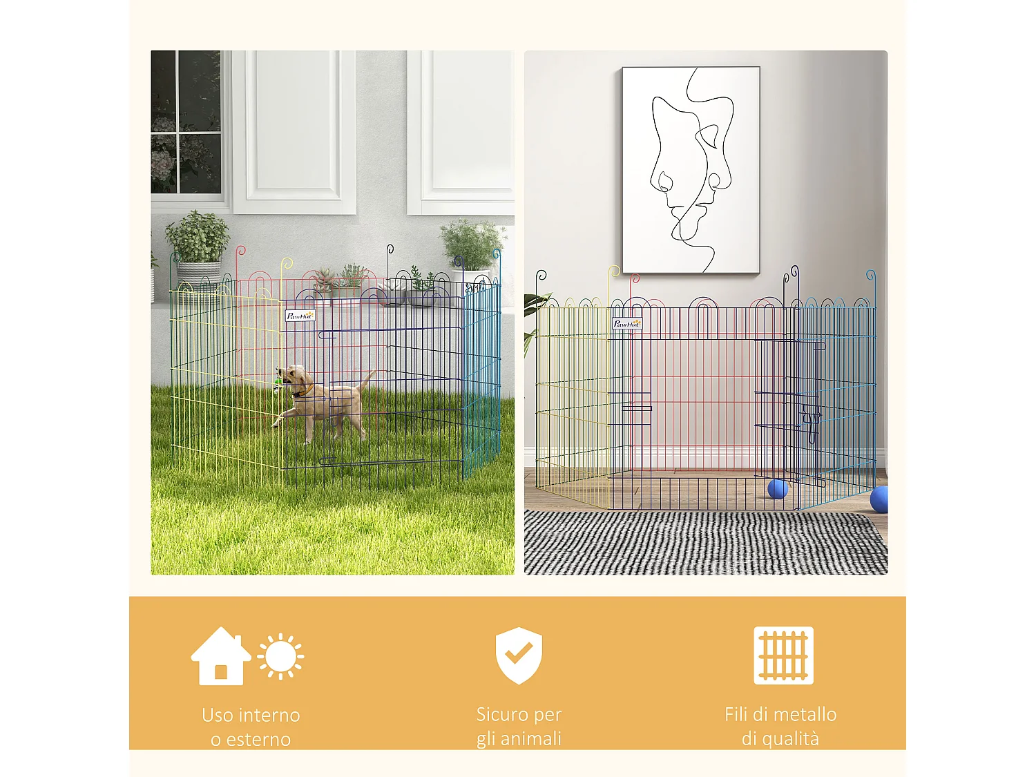 Cancellino per cani a 6 pannelli con chiusura a scatto multicolore