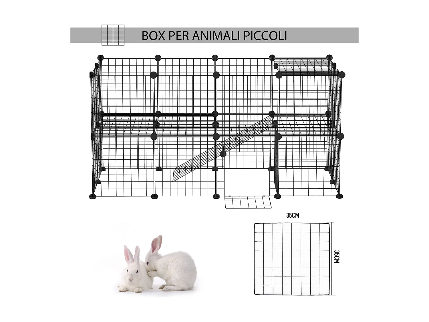 Recinto in metallo per piccoli animali domestici con 36 pannelli