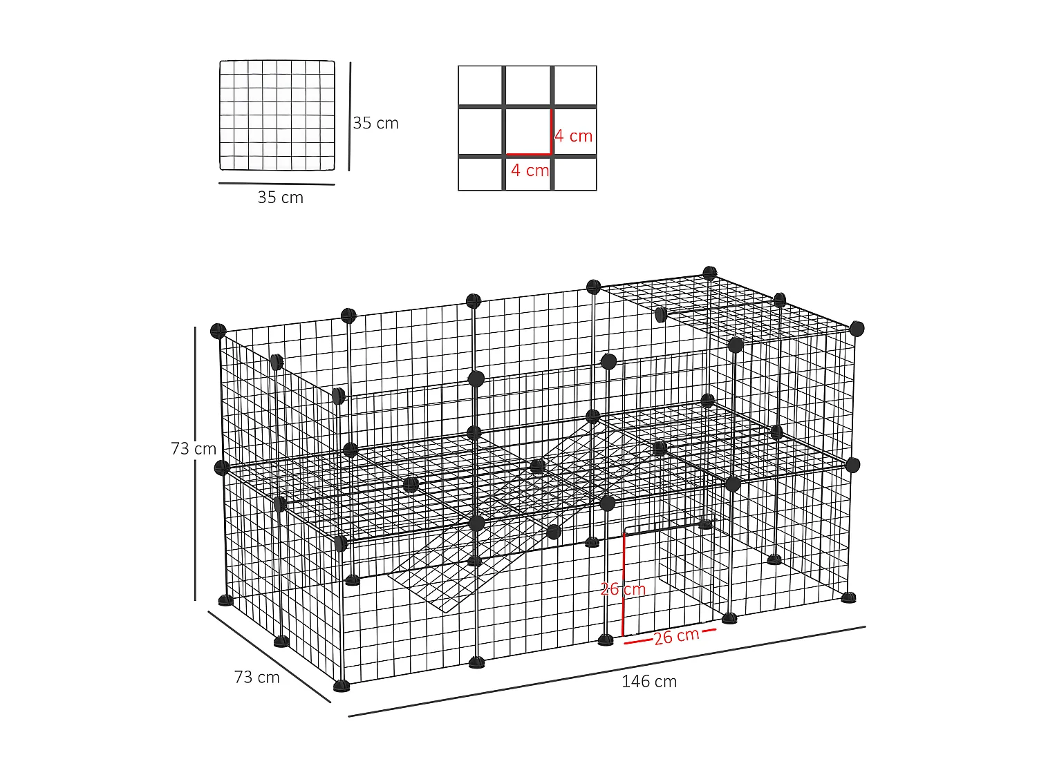 Recinto in metallo per piccoli animali domestici con 36 pannelli