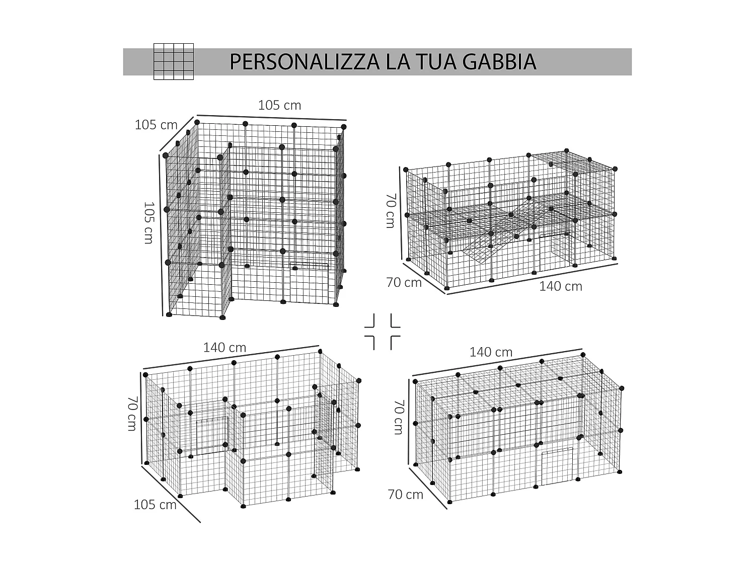 Recinto in metallo per piccoli animali domestici con 36 pannelli