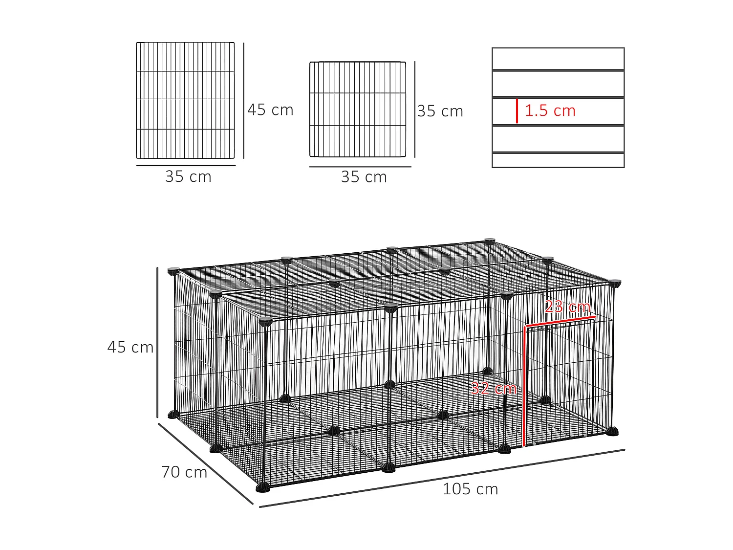 Gabbia per conigli e piccoli animali, 22 pannelli modulabili in metallo