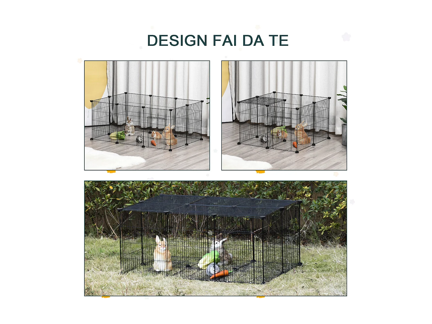 Gabbia per conigli e piccoli animali, 22 pannelli modulabili in metallo