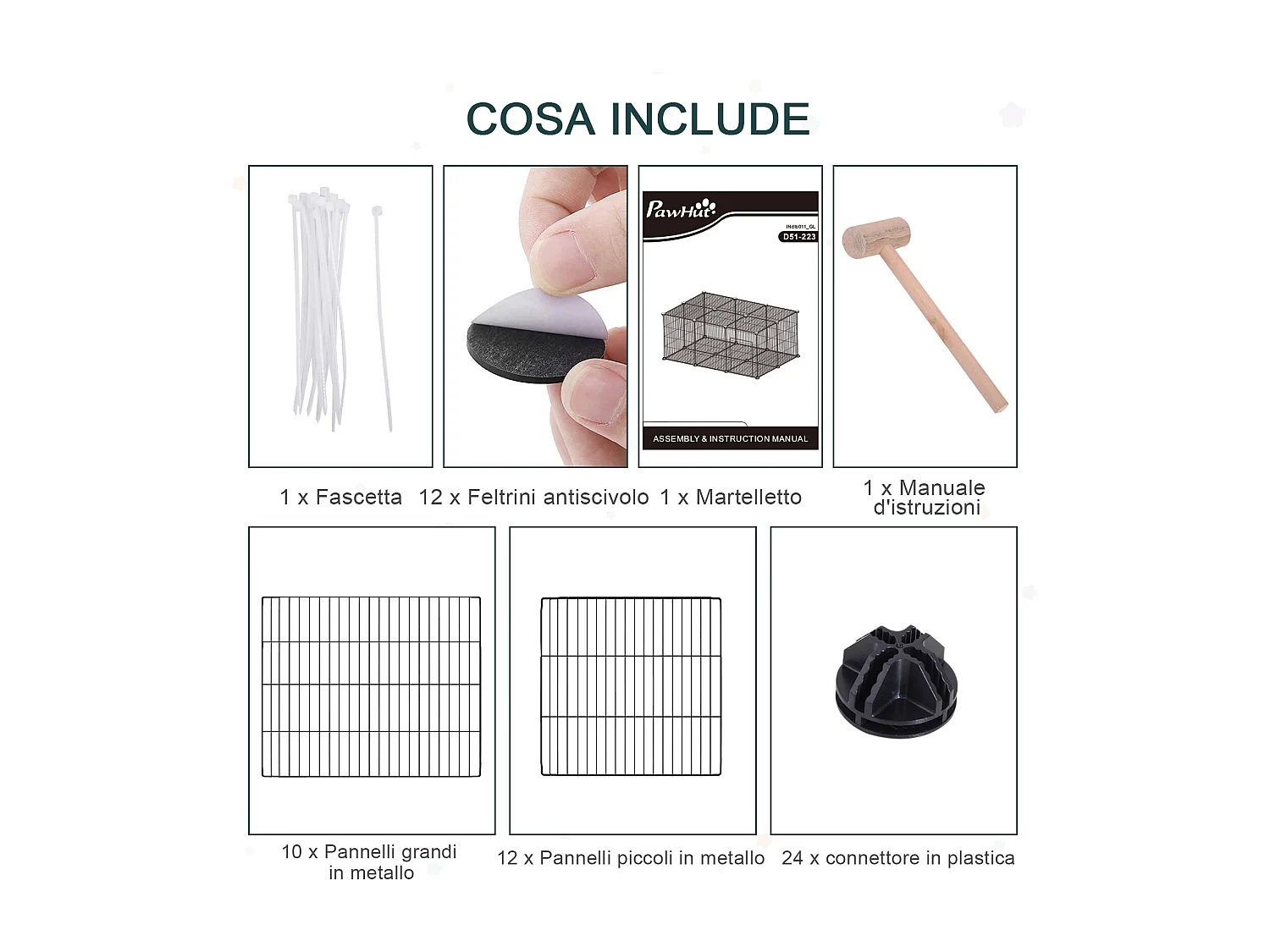 Gabbia per conigli e piccoli animali, 22 pannelli modulabili in metallo