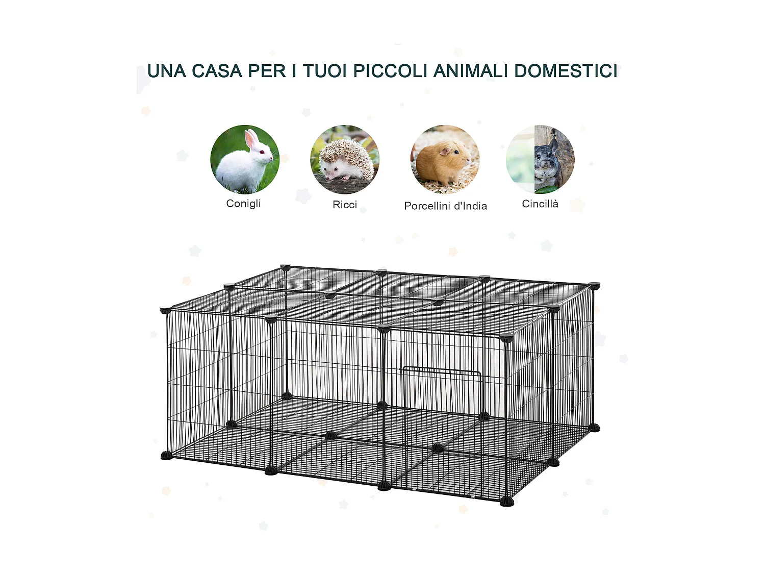 Gabbia per conigli e piccoli animali, 22 pannelli modulabili in metallo
